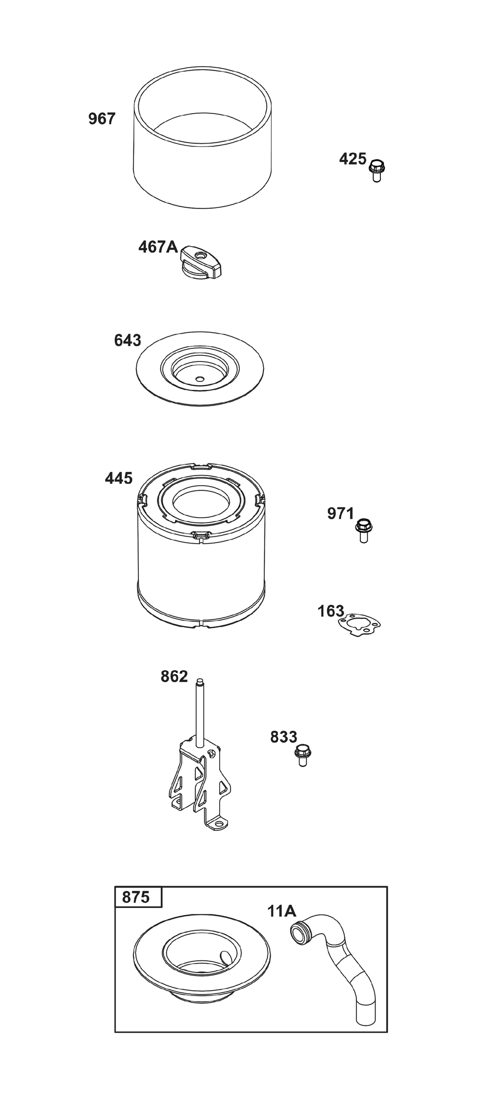 Air Cleaner Group Diagram and Parts List for 356442-0651-F1 200000 - 399999 Briggs and Stratton Engine